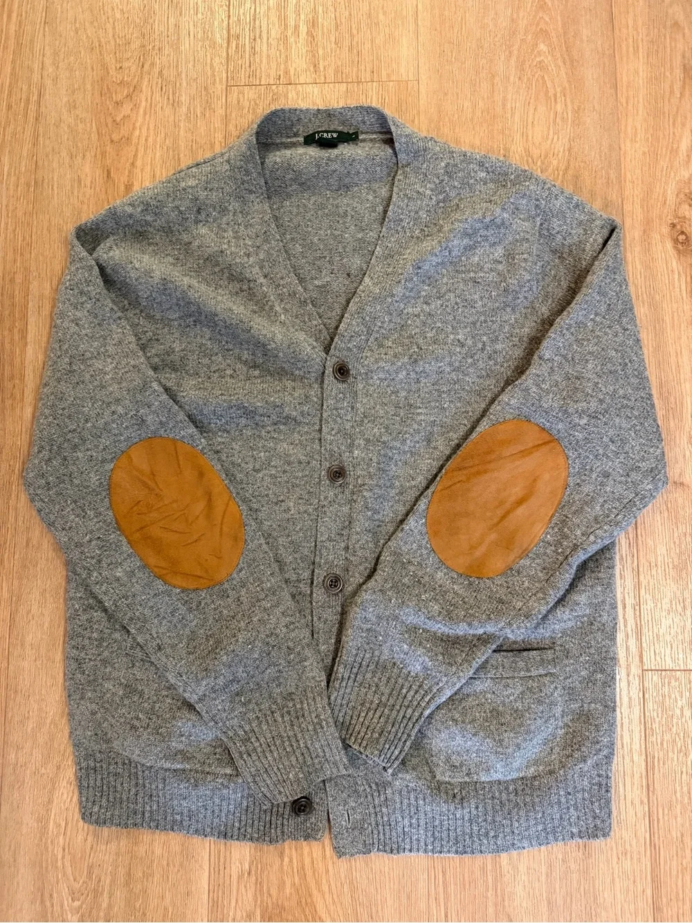 J. Crew Men's Grey and Brown Cardigan 100% Wool